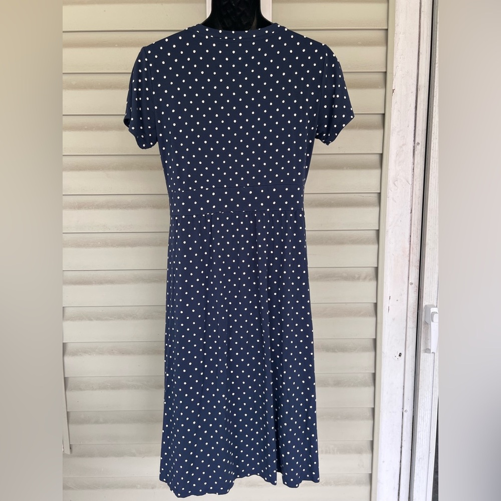 LL Bean Sz M REG Navy White Dot Stretch Boho Coastal Relaxed Nautical Leisure - Picture 8 of 16
